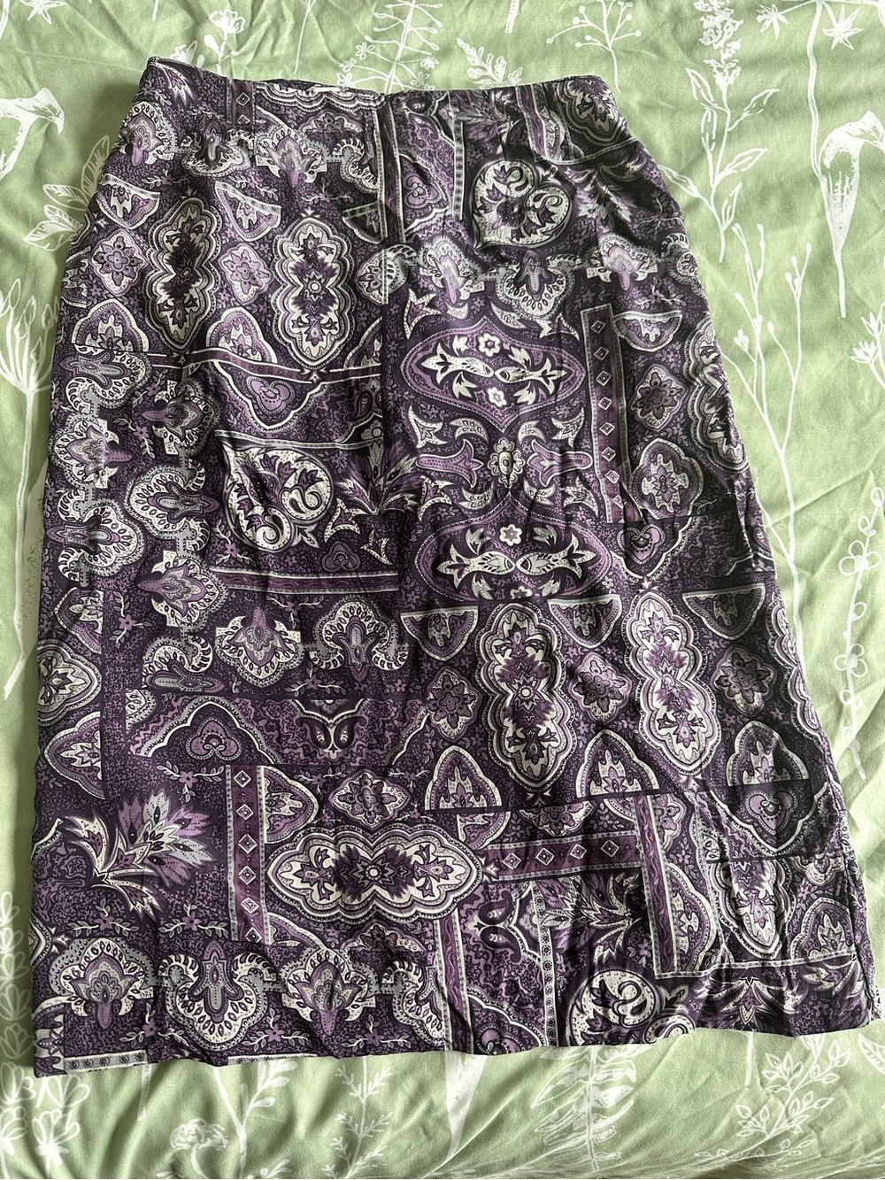 Talbots Purple Patchwork Paisley 100% Silk Midi Pencil Skirt